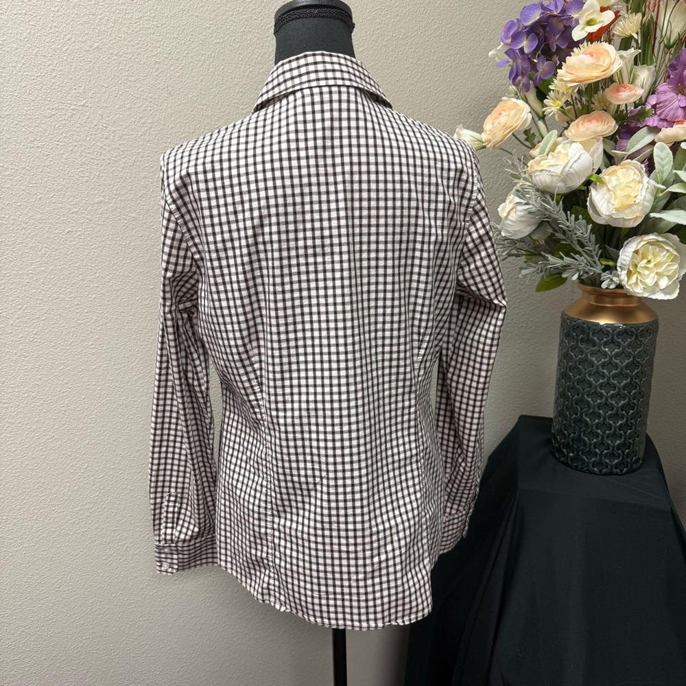 Attention Large Checkered Button Down Shirt Black White Stretch Work Casual Fall - Picture 4 of 8